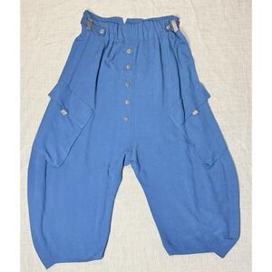 Lurdes Bergada Harem‎ Pant Blue Lagenlook Artsy Drop Crotch Cropped Pull On Boho